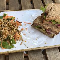 Tofu sausage sandwich  at Infinity Foods Kitchen in Brighton