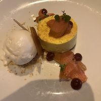 Saffron and vanilla set custard with rhubarb compote  at Terre a Terre in Brighton