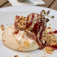 Hazelnut meringue and tahini ice cream   at Terre a Terre in Brighton