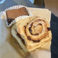 Vegan brownie and Chelsea bun - huge!  at Infinity Foods in Brighton