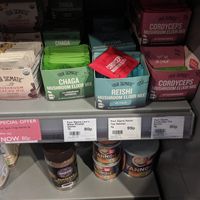 Mushroom tea?! at Infinity Foods in Brighton