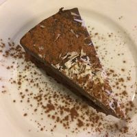 vegan dark and white chocolate cake  at Rainbow Vegetarian Cafe in Cambridge