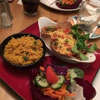 Tortilla bowl and vegan cheese!  at Rainbow Vegetarian Cafe in Cambridge