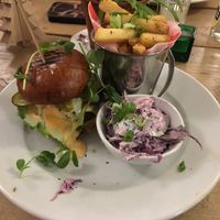 Cheez burger n chips ❤️ at The Warehouse Cafe in Birmingham