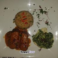 My friend's tasty vegan dish with tempeh. She loved it! at Aubergine Cuisine in Nottingham