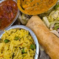 Vegan thali + springroll at Govinda's in London