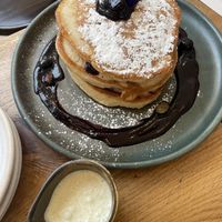 blueberry pancakes with cream (the cream is so tasty!)  at Mildreds - Soho in London