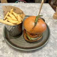 Spinach pea aloo tikki burger  at Mildreds - Soho in London