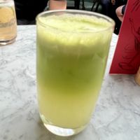 Fresh pressed green juice with kale,celery, cucumber, apple, lemon   at Mildreds - Soho in London