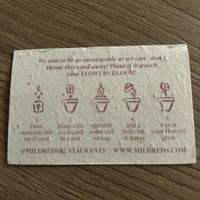 biglietto da visita con semi da piantare al suo interno   at Mildreds - Soho in London