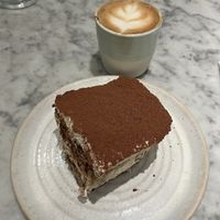 Flat white and tiramisu  at Mildreds - Soho in London