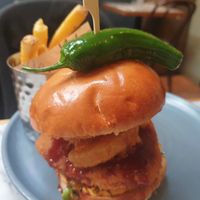 7.5 Korean chckn burger - wasn't 'Korean' enough needed more Kimchi or Gochujang just tasted like a good chckn burger but not reminiscent of Korea for me at Mildreds - Soho in London