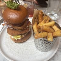 Tasty burger and triple cooked chips    at Mildreds - Soho in London