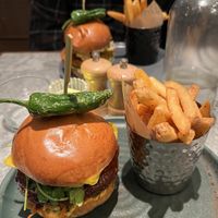Chick+n caesar & Korean fried chick+n burgers served with lemon pepper fries  at Mildreds - Soho in London