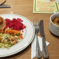 Mixed plate and soup at Indian Veg Bhelpoori House in North London