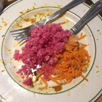 Salads (beetroot and chickpea/carrot) at Indian Veg Bhelpoori House in North London