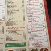 Menu  at Jai Krishna in North London