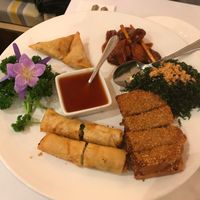 Mixed hors d’oeuvres sharing platter at Loving Hut in North London