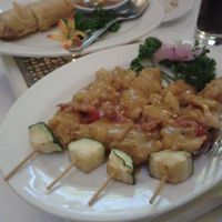 Chicken satay sticks at Loving Hut in North London