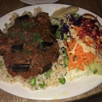 Garlic aubergine with broad bean rice  #Veganuary at Riverside Vegetaria in Kingston Upon Thames