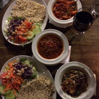 Shared main =  3 x stews|curries with individual salad and rice at Riverside Vegetaria in Kingston Upon Thames