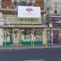 Outside with scaffolding at Health Foods in South West London