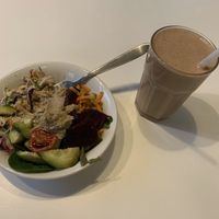 Medium salad bowl and chocolate smoothie  at Earth Cafe in Manchester
