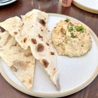 Lemon hummus and flatbread  at Greens in Manchester