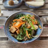 Crispy tofu with noodles  at Greens in Manchester
