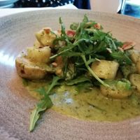 Gnocchi with almond pesto, artichoke, edamame, and rocket at Greens in Manchester