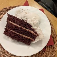Vegan chocolate cake at Hitchcock's Vegetarian Restaurant in Hull