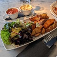 Their roasted mixed wedges with pomodoro sauce and humus at Zeffirellis in Ambleside