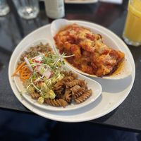 Chorizo gnocchi and salad   at The Whale Tail Cafe in Lancaster