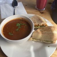 Panini, soup, mixed berry smoothie  at The Egg Cafe in Liverpool