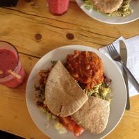 Spicy Bean Burger with sides   at The Egg Cafe in Liverpool