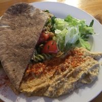 Pita and Hummus with salad at The Egg Cafe in Liverpool