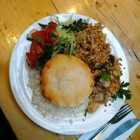 spinach & chickpea pie with salad & rice (vegan, gf) at The Egg Cafe in Liverpool