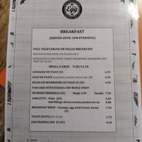 Breakfast menu at The Egg Cafe in Liverpool