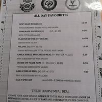 Menu at The Egg Cafe in Liverpool