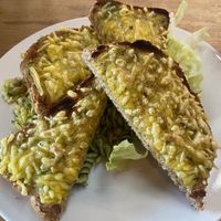 Vegan garlic cheese meal at The Egg Cafe in Liverpool