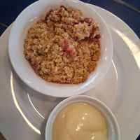 Apple and berry crumble with custard at The Egg Cafe in Liverpool