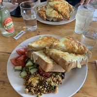 Garlic cheese on toast with all salad at The Egg Cafe in Liverpool