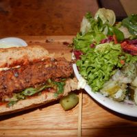 Spicy Beanburger, insides at Herbies in Exeter