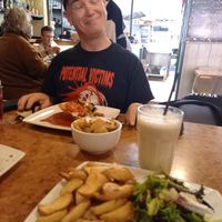 Vegan lasagne and banana oat shake, vegan Greek pie at Herbies in Exeter