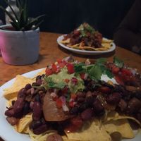 Nacho deluxe with vegan cheese and sour cream at Herbies in Exeter