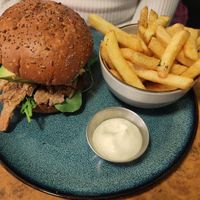 Mushroom burger and fries at Herbies in Exeter