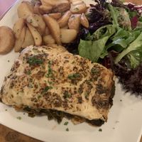 Mushroom lasagne with wedges  at Herbies in Exeter