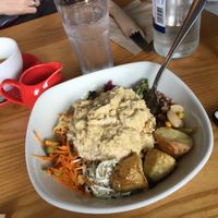 Salad bowl with hummus at Archie Browns Health Food in Penzance