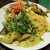 Delicious green curry at Zucchini Vegetarian Cafe in Helsinki