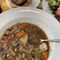 Cabbage Soup and bread   at Zucchini Vegetarian Cafe in Helsinki